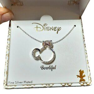 NWT Disney Two-Tone Fine Silver-Plated "Bowtiful" Minnie Mouse Pendant Necklace